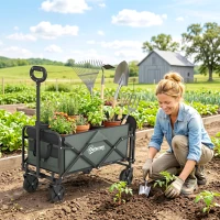 Outsunny Wagon Cart Foldable, Collapsible Wagon Cart with Removable Liner, Handle, Wheels, 72L & 198 LBS Capacity, Green(m-8)