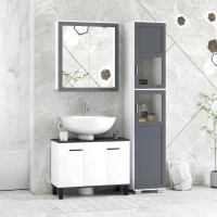 kleankin Bathroom Storage Cabinet Set, Wall Mounted Medicine Cabinet, Bathroom Cabinet with Adjustable Shelves, White & Grey(m-1)