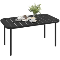 Outsunny Outdoor Coffee Table, All-Weather Rectangle Metal Patio Coffee Table with Slatted Tabletop for Outside(m-9)
