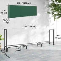 Outsunny Firewood Rack with Waterproof Cover, 300 kg Log Storage Holder with Steel Chains, 118.1" x 14.2" x 39", Dark Green(m-3)