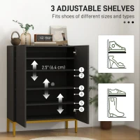 HOMCOM Shoe Storage Cabinet with Adjustable Shelves and Soft-Close Hinges, for 15-20 Pairs of Shoes, Black(m-4)