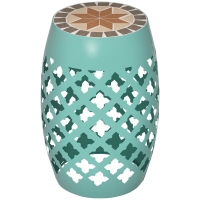 Outsunny Decorative Outdoor Stool, 12" Round Patio Side Table, Mosaic Accent Plant Stand for Garden, Balcony, Blue