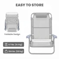 Outsunny Set of 2 Camping Chairs, Beach Chairs with Adjustable Backrest and Headrest, Folding Chair for Outdoor, Light Grey(m-7)