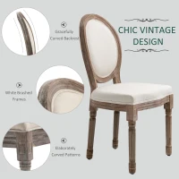 HOMCOM Vintage Armless Dining Chais Set of 2, French Chic Side Chairs with Curved Backrest Linen Upholstery for Kitchen Living Room, Ivory White(m-15)