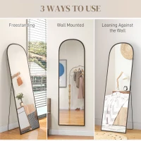 HOMCOM Arched Standing Mirror, 64" x 20" Full Length Mirror, Free Standing or Wall Mounted for Living Room, Bedroom, Black(m-7)