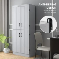 HOMCOM 70" Kitchen Pantry Cabinet, Freestanding Storage Cabinet with 4 Doors and 2 Adjustable Shelves for Dining Room, Gray(m-6)
