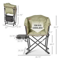 Outsunny Folding Camping Chair, Padded Director Chair with Side Table and Cup Holder, Portable for Picnic, Beach, Hiking, Travel, Green(m-3)
