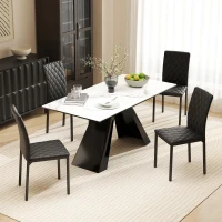 HOMCOM Modern Dining Chairs Set of 4, Upholstered Faux Leather Kitchen Chairs with Rhombic Tufting and Metal Legs for Living Room, Black(m-1)