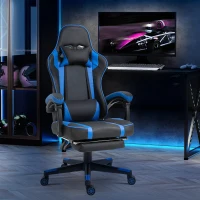 Vinsetto High Back Gaming Chair, PU Leather Racing Style Gamer Computer Chair with Retractable Footrest with Lumbar Support, Pillow and Adjustable Padded Armrests, Blue(m-2)