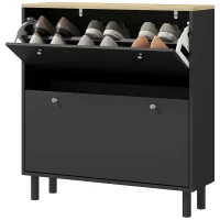 HOMCOM 2 Drawers Shoe Storage Cabinet with Adjustable Shelves for 16 Pairs of Shoes, Black(m-2)