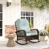 Outsunny Outdoor Wicker Rattan Rocking Chair Patio Rocker with Thick Cushions for Garden Backyard Porch, Light Green(m-8)