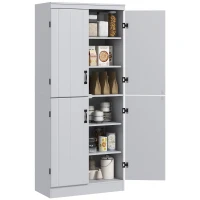 HOMCOM 70" Kitchen Pantry Cabinet, Freestanding Storage Cabinet with 4 Doors and 2 Adjustable Shelves for Dining Room, Gray(m-1)