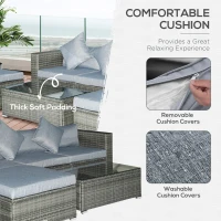 Outsunny 5-Piece Outdoor Sectional Furniture, Patio Sofa Set, PE Wicker Couch, Cushions, Pillows, Ottoman, Table, Light Gray(m-5)