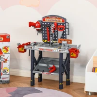 Qaba 55 PCS Kids Workbench and Construction Toy, Toddler Tool Workshop, STEM Educational Pretend Play, w/ Shelf Storage Box, Gift for Boys & Girls, Aged 3-6 Years Old(m-10)