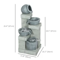Outsunny 4-Tiered Outdoor Jar and Bowls Water Fountain with LED Lights, Adjustable Flow, 26.4-inch Resin Waterfall Fountain(m-3)
