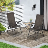 Outsunny Set of 2 Rattan Wicker Patio Dining Chairs with  Backrest Adjustable and Folding Design, Outdoor Recliner Set for Garden, Backyard, Lawn, Balcony, Mixed Gray(m-2)
