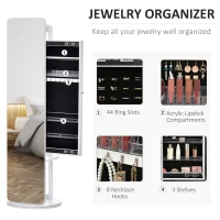 HOMCOM Full Length Glass Mirror with Hidden Jewelry Cabinet and Pine Wood Clothing Rack, White(m-6)