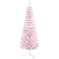 HOMCOM 5' Decorated Christmas Tree Snow Flocked Artificial Christmas Tree with Pencil Shape, Realistic Branches, Pink(m-11)