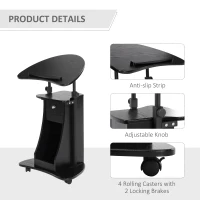 HOMCOM Mobile Laptop Cart, Sit-to-Stand Computer Desk with Drawer, Height Adjustable Rolling Podium Desk Stand with Swivel Top & Storage, Black(m-6)