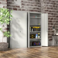 HOMCOM 71" Tall Garage Cabinet, Metal Storage Cabinet with 2 Doors, 4 Adjustable Shelves for Home Office, Study, Garage, White(m-7)