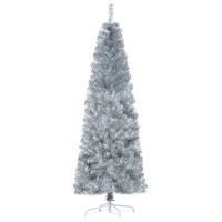 HOMCOM 6' Tall Unlit Slim Douglas Fir Artificial Christmas Tree with Realistic Branches, and 618 Tips, Silver(m-11)