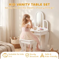 Qaba Kids Dressing Table and Chair Set, Girls Dressing Set, Makeup Desk with Drawer for 3-6 Years Old Kids, White(m-4)