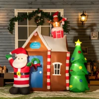 Outsunny 7.5ft Christmas Inflatables Outdoor Decorations Gingerbread House with Santa Claus and Christmas Tree, Blow-Up LED Yard Christmas Decor for Lawn Garden Party(m-10)