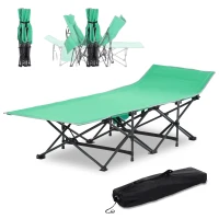 Outsunny Folding Camping Cots for Adults with Carry Bag, Side Pocket, Outdoor Portable Sleeping Bed, 330 lbs. Capacity, Green(m-11)