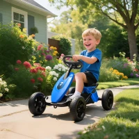 Qaba Pedal Go Kart for Kids 2-5 Years Old with Silent EVA Wheels, Metal Frame, Blue(m-1)
