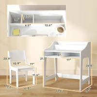 Qaba Kids Desk and Chair Set with Storage and Shelves, for Bedroom & Study Room, Gift for 3-8 Years Old, White(m-3)