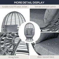 Outsunny Wicker Egg Chair, 360 Rotating Indoor Outdoor Boho Basket Seat with Cushion and Pillows for Backyard, Porch, Patio, Garden, Handwoven All-Weather PE Rattan, Steel Frame, Gray(m-6)