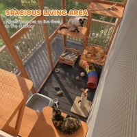 PawHut 71" x 39" x 71" Cat Cage, Large Outdoor Wooden Cat Patio with 6 Balanced Platforms and Asphalt Roof, Orange(m-7)