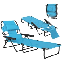 Outsunny Folding Lounge Chair w/ Reclining Back, Light Blue(m-11)