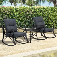 Outsunny 3-Piece Patio Bistro Set Outdoor Rocking Coffee Table Chair Set with Curved Base, Soft Cushions, Steel Frame, Black(m-10)