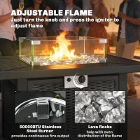 Outsunny 32" Propane Gas Fire Pit Table, 50,000 BTU Square Patio Table with Fire Pit, Wind Guard, Lid, CSA Certified, Black(m-6)