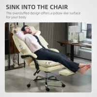 HOMCOM Overstuffed Office Chair, High Back Desk Chair with Foot Rest, Reclining PU Leather Computer Chair, Cream White(m-4)