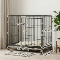 PawHut Dog Crate, 30 Inch Metal Dog Cage with Removable Tray, Lockable Wheels, 2 Doors for Small Medium Breeds, Black(m-3)