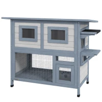 PawHut 2 Tier Outdoor Cat House Weatherproof with Escape Door, Asphalt Roof for Outside, Backyard, Light Gray(m-1)