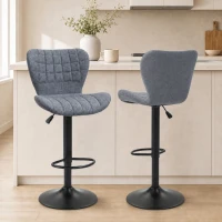 HOMCOM Bar Stools Set of 2, Adjustable Height Swivel Bar Chairs, Linen-feel Fabric Upholstered Kitchen Counter Stools with Wide Seat, Back and Footrest, Grey(m-1)
