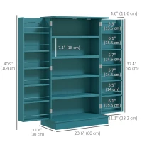 HOMCOM 41" Storage Cabinet, 2-Door Kitchen Pantry Cabinet with 5-tier Shelving, 12 Spice Racks, Adjustable Shelves, Teal Blue(m-3)