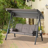 Outsunny 3-Seat Patio Swing Chair, Outdoor Porch Swing Glider with Adjustable Canopy, Removable Cushion, Brown(m-10)