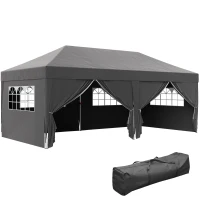 Outsunny 10' x 20' Pop Up Canopy Tent Outdoor Portable Easy Up Party Tent Garden Shade Shelter with Walls Carrying Bag, Black(m-9)