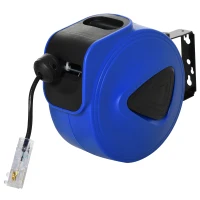 DURHAND 49ft Retractable Extension Cord Reel, Portable Power Cord with Triple Tap Connector Automatic Retract Ceiling Wall Mount Garage Garden, Blue(m-11)