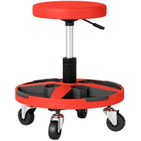 HOMCOM Rolling Mechanic Stool, 15.7"-20.5" Garage Stool with Wheels, 300 LBS, 360° Swivel Padded Creeper Shop Seat, Red(m-2)