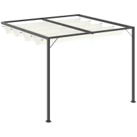 Outsunny 10'x10' Outdoor Pergola Gazebo with Retractable Canopy & Metal Frame & PA Coated Sun Shelter Door Porch Cover, Cream White(m-2)