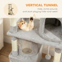 PawHut 67" Large Cat Tree with 7 Scratching Posts, Tunnel, 2 Condos, Hammock, Perch, Ramp, Pompoms, Light Grey(m-6)