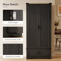 HOMCOM 69" Tall Farmhouse Kitchen Pantry Cabinet with 2 Doors, Drawer and Adjustable Shelves, Black and Brown(m-8)