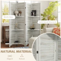 HOMCOM 4-Panel Wall Partition Room Separator with 3 Storage Shelves Foldable Design Wooden Frame 5.6FT Distressed White(m-6)
