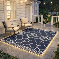 Outsunny Reversible Outdoor Rug Carpet with LED Lights, 10' x 8' PP Straw Rug with Carry Bag and Ground Stakes(m-9)