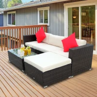 Outsunny 5-Piece Outdoor Sectional Furniture, Patio Sofa Set, PE Wicker Couch, Cushions, Pillows, Ottoman, Table, Beige(m-2)